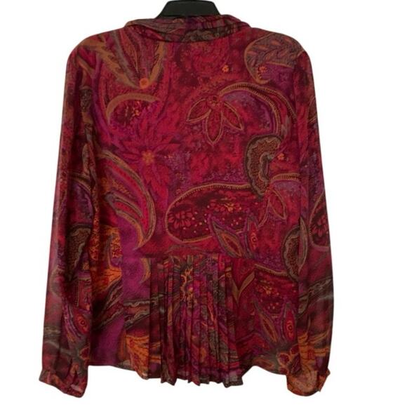 Coldwater Creek Vtg Jewel Tone Paisley Chiffon Blouse Ruffle Front XL Boho - Picture 2 of 12